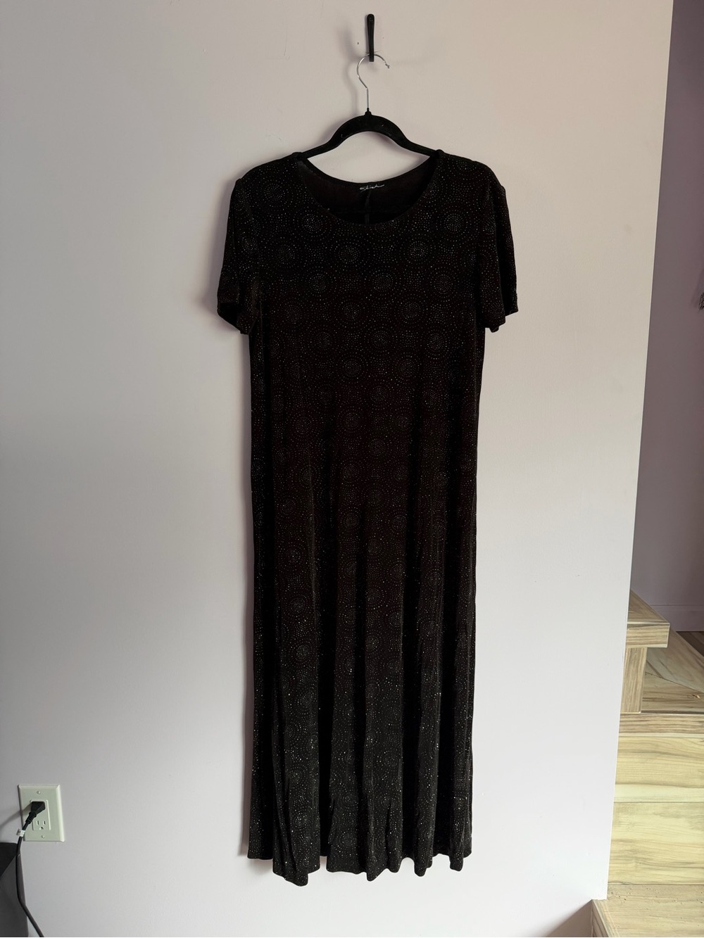 90's Slinky Sparkle Black Maxi Dress 1X